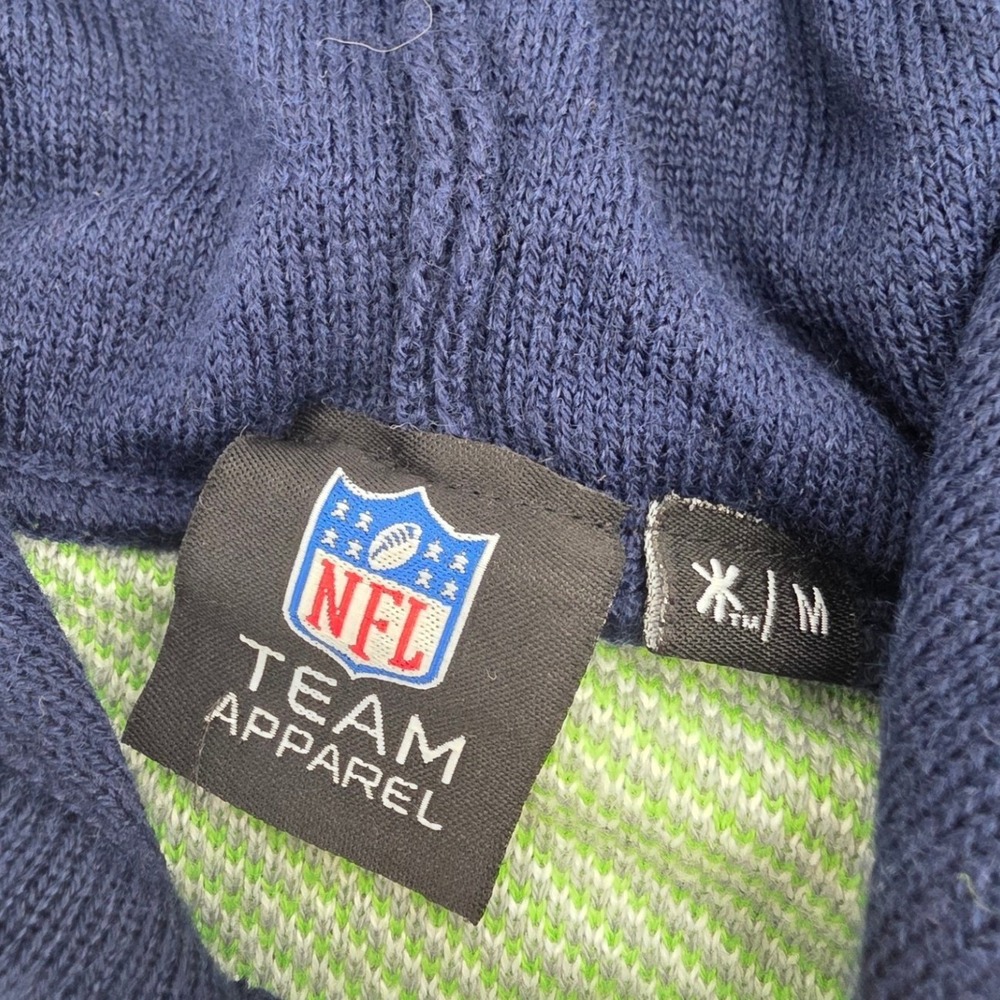 NFL TEAM APPAREL SEATTLE SEAHAWKS SWEATER MENS MEDIUM BLUE GREEN HOODED UGLY NEW - Picture 8 of 12